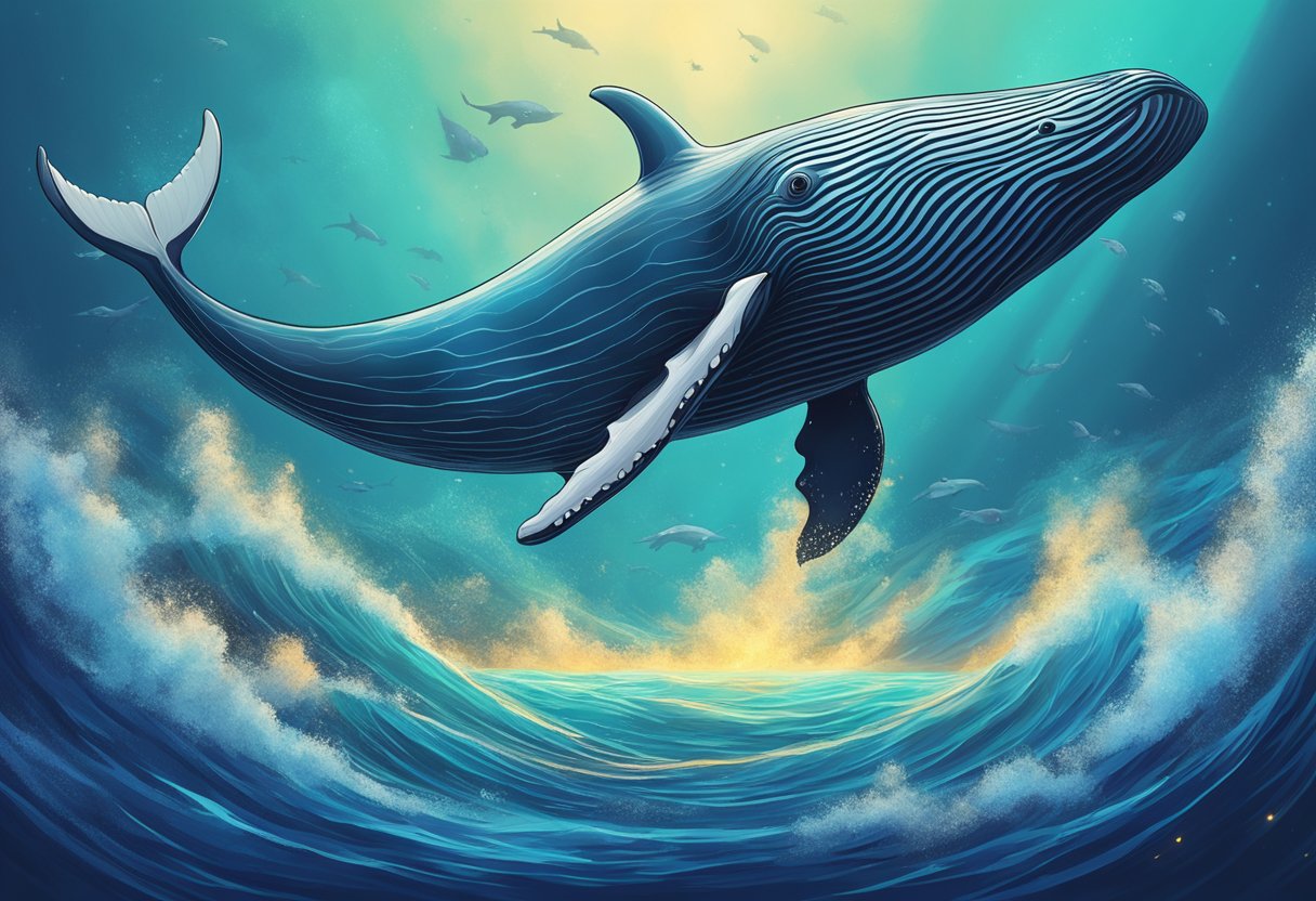 28 millioner XRP overført, mystisk hval, stigende kryptopriser. Illustrer bevægelsen af ​​store XRP-overførsler med fokus på den mystiske hval